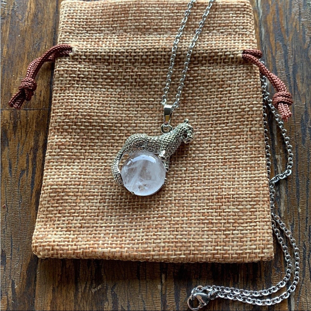 Clear Quartz Pendant Cheetah Necklace Clear Quartz Necklace Tiger Necklace